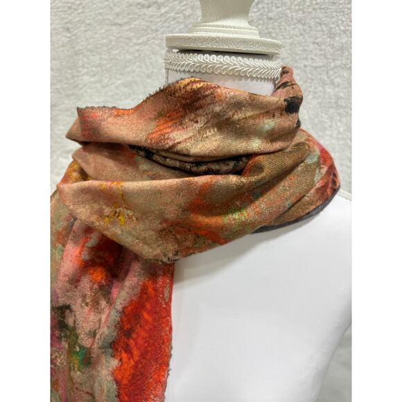 Art Inspired Abstract Floral Print Scarf WrapBrushstroke Boho Fall Shawl Fringe - Picture 4 of 7